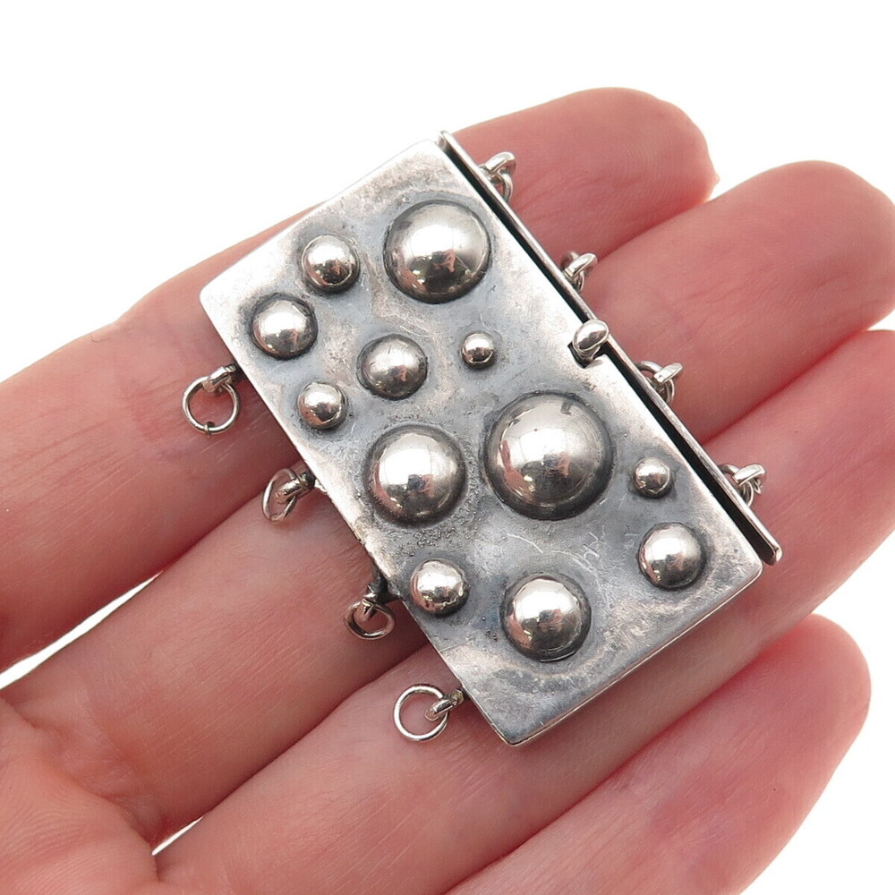 925 Sterling Silver Vintage Bubble Bracelet / Necklace Box Lock Clasp